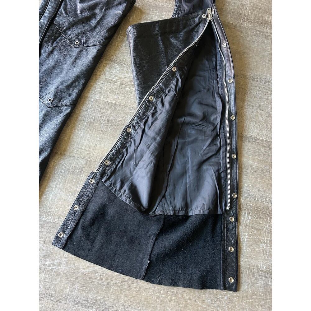 Wilsons Leather Black Motorcycle Chaps Womens M Rear Lace Waist Snap Zip - Picture 9 of 16
